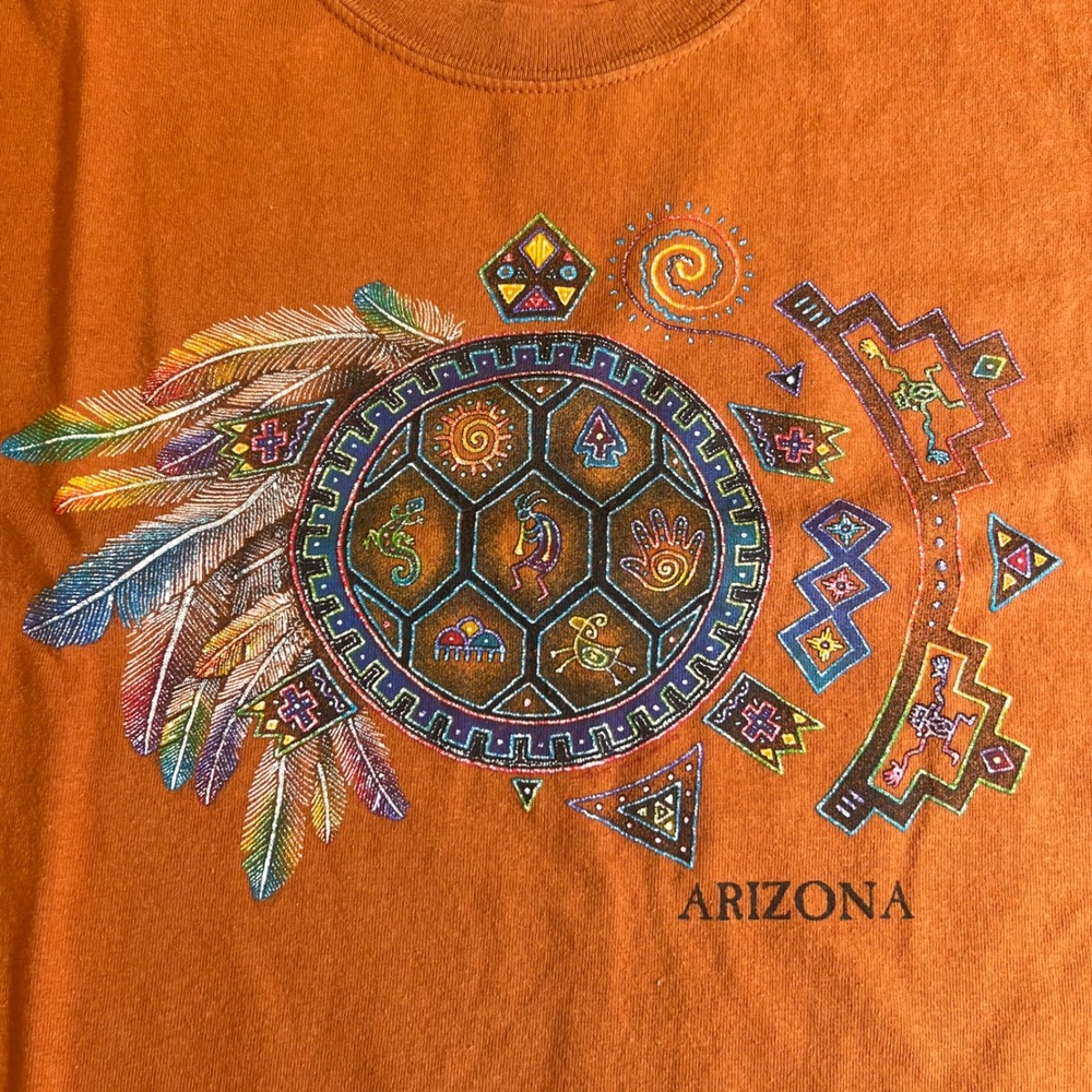 Gildan Ultra Cotton Arizona Southwestern Turtle Graphic‎ T-Shirt Orange Mens XL